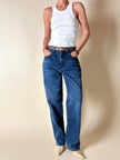 Jeans Yves Saint Laurent Vintage Boy-Friend in Denim Blu Scuro Slavato