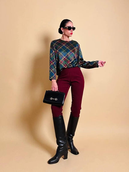 Blusa in raso di seta tartan 