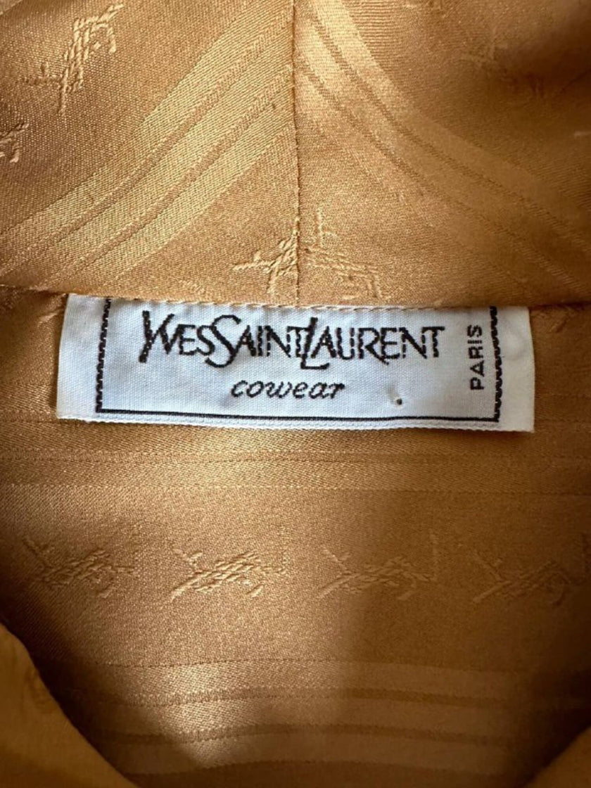 Camicia in tessuto jacquard caramello con loghi “Yves Saint Laurent”