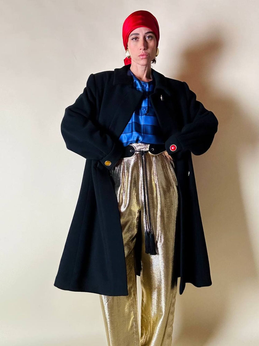 Cappotto nero con maxi bottoni gioiello multicolor “Yves Saint Laurent”
