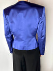 Vintage-Jacke von Yves Saint Laurent aus kobaltblauem Satin mit mehrfarbigen Schmuckknöpfen
