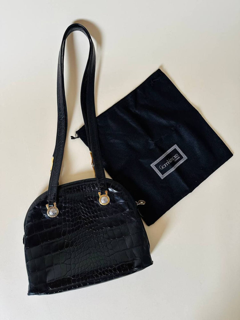 Borsa nera in pelle stampa coccodrillo “Gianni Versace”