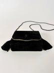 Pochette Beauté vintage Yves Saint Laurent in camoscio nero con nappine e specchio