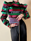 Pochette à lamelles miroirs multicolores avec bandoulière chaîne