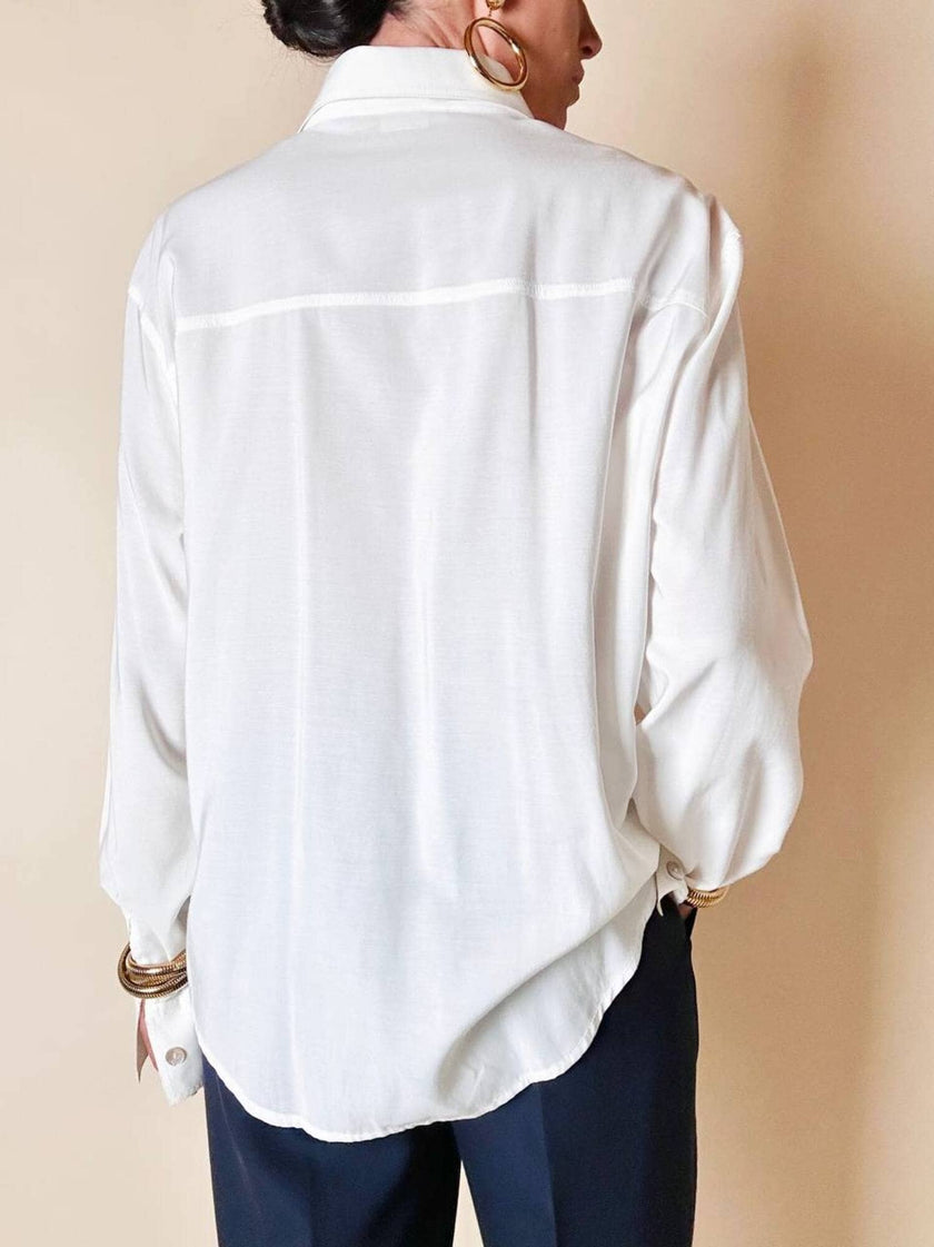 Camicia bianca Andrea Mare vintage in cotone con maxi tasche e bottoni in madreperla