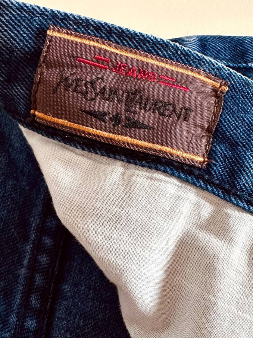 Jeans Yves Saint Laurent Vintage Boy-Friend in Denim Blu Scuro Slavato