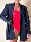 Costume intero Yves Saint Laurent roso brillante con maxi logo ricamato