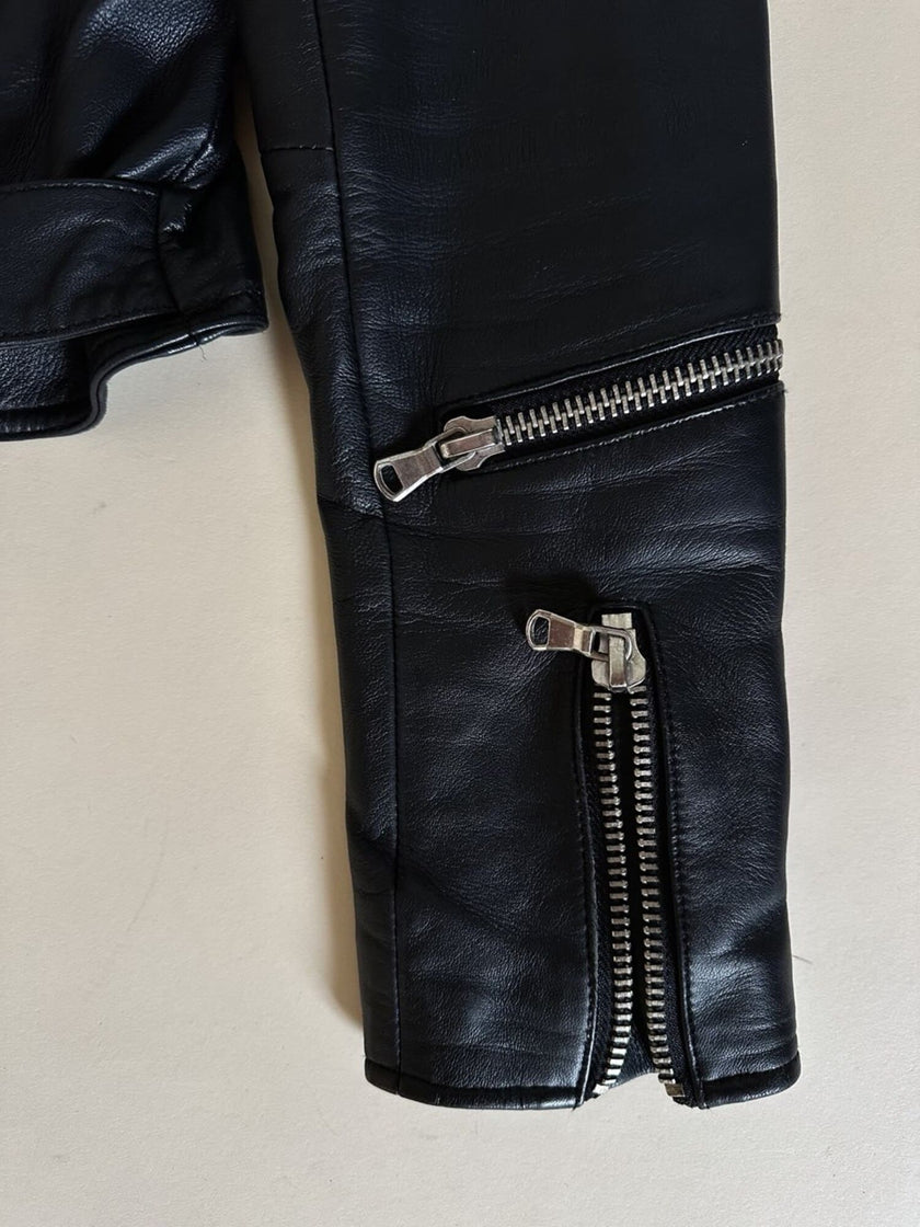 Giacca Biker vintage in pelle nera Brooklyn Bridge Factory