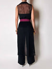 Gilet vintage lungo in rete nera con rever e spacchi laterali New Age