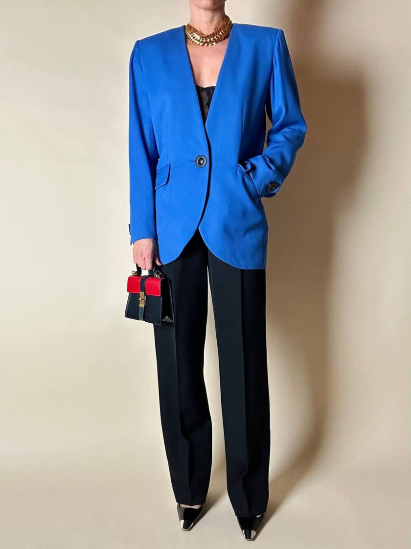 Blazer vintage Yves Saint Laurent in lana blu cobalto