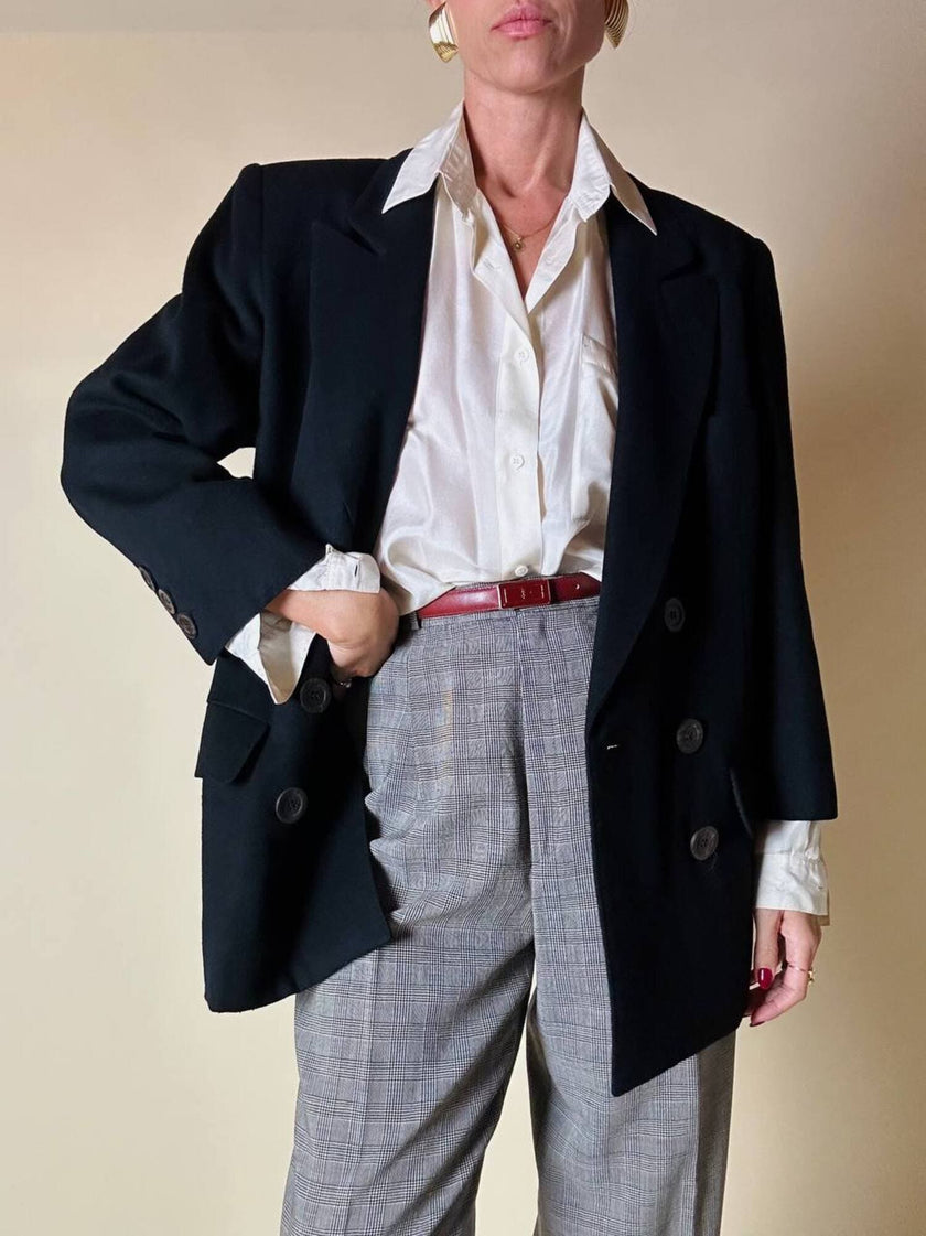 Blazer doppiopetto nero in pura lana “Yves Saint Laurent”
