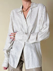 Camisa de sastre en seda Jacquard blanca con rayas grises