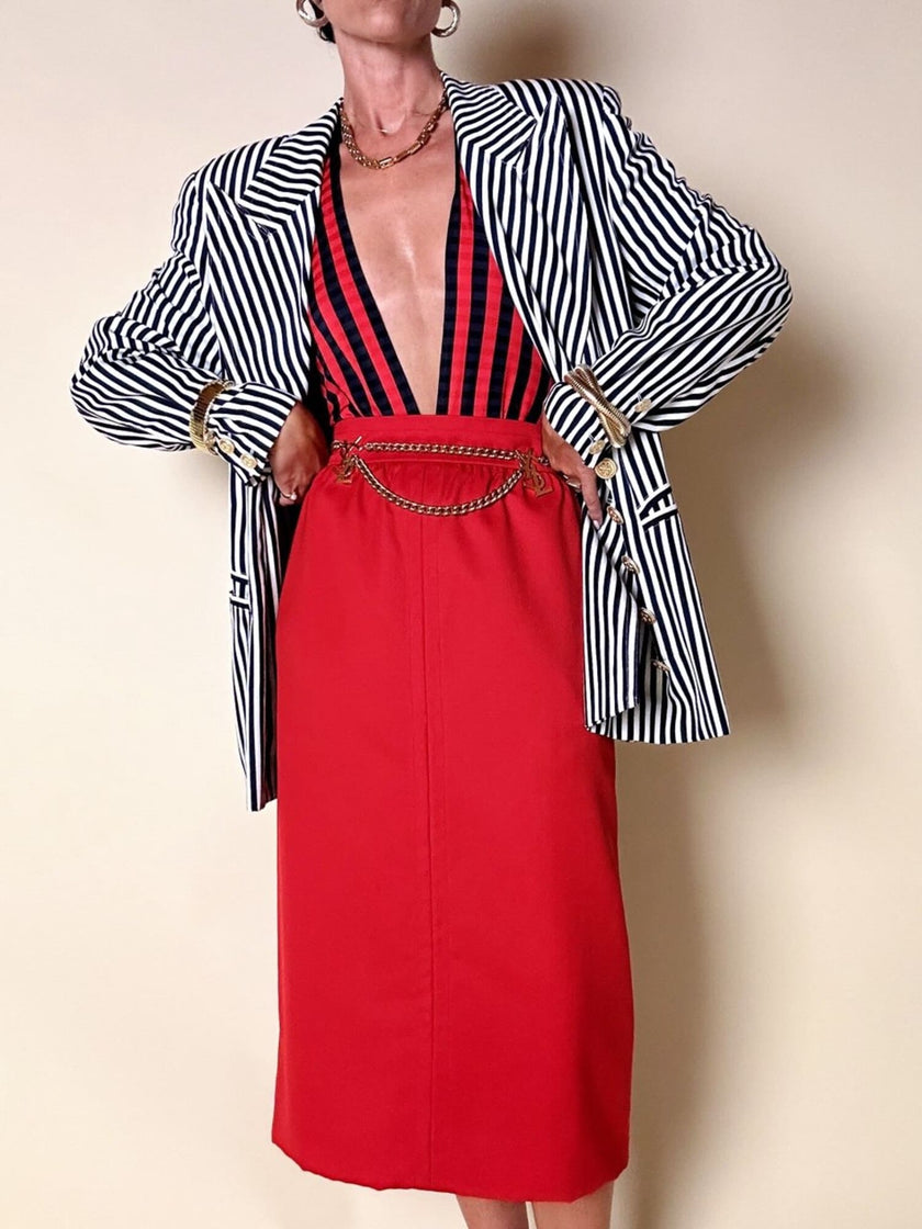 Blazer doppiopetto a righe bianche e blu “Mondí”