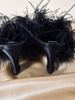 Sabot in raso di seta nero e piume di struzzo