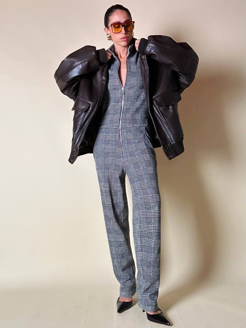 Jumpsuit in misto lana fantasia principe di Galles