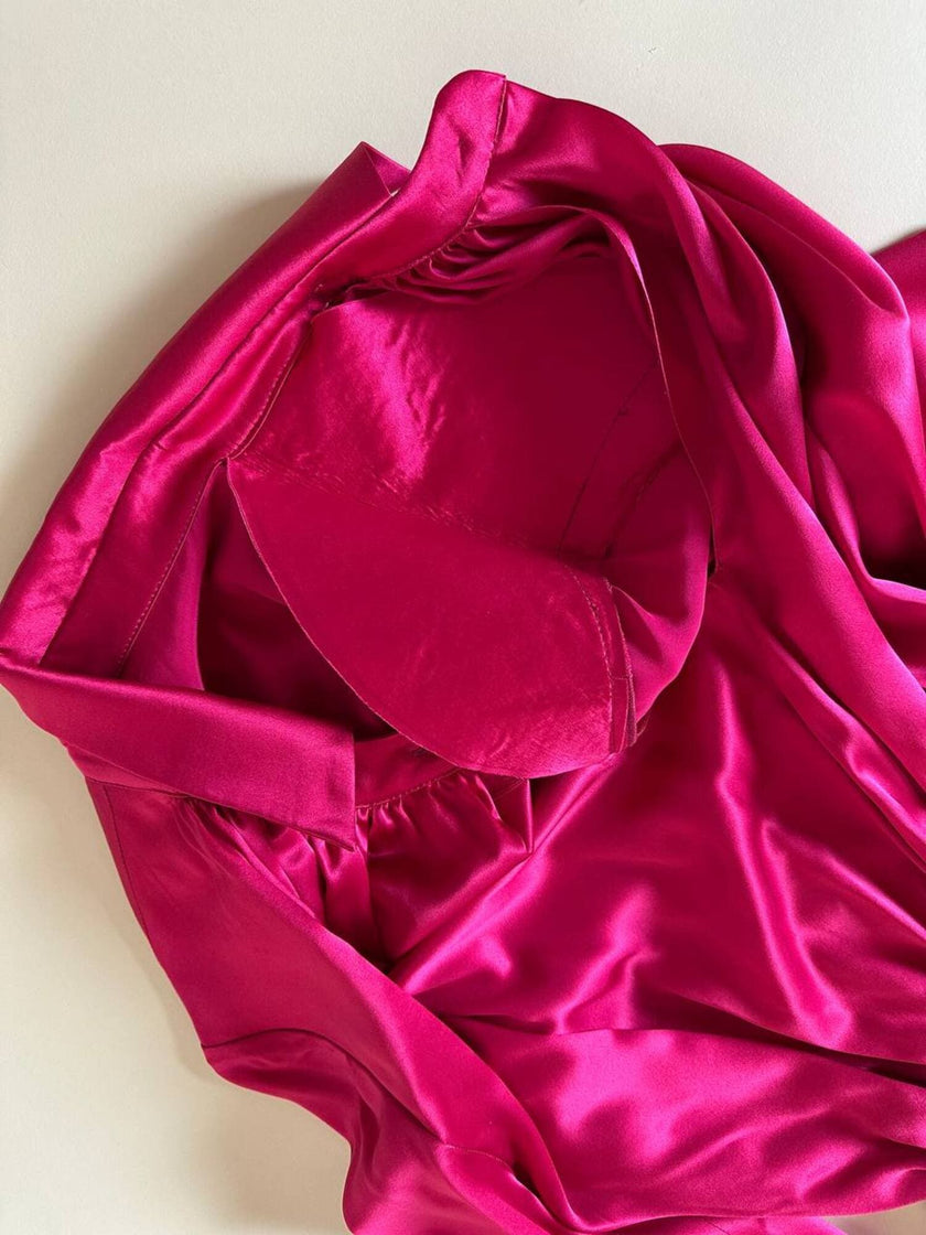 Abito longuette in raso di seta fucsia “Mulberry”