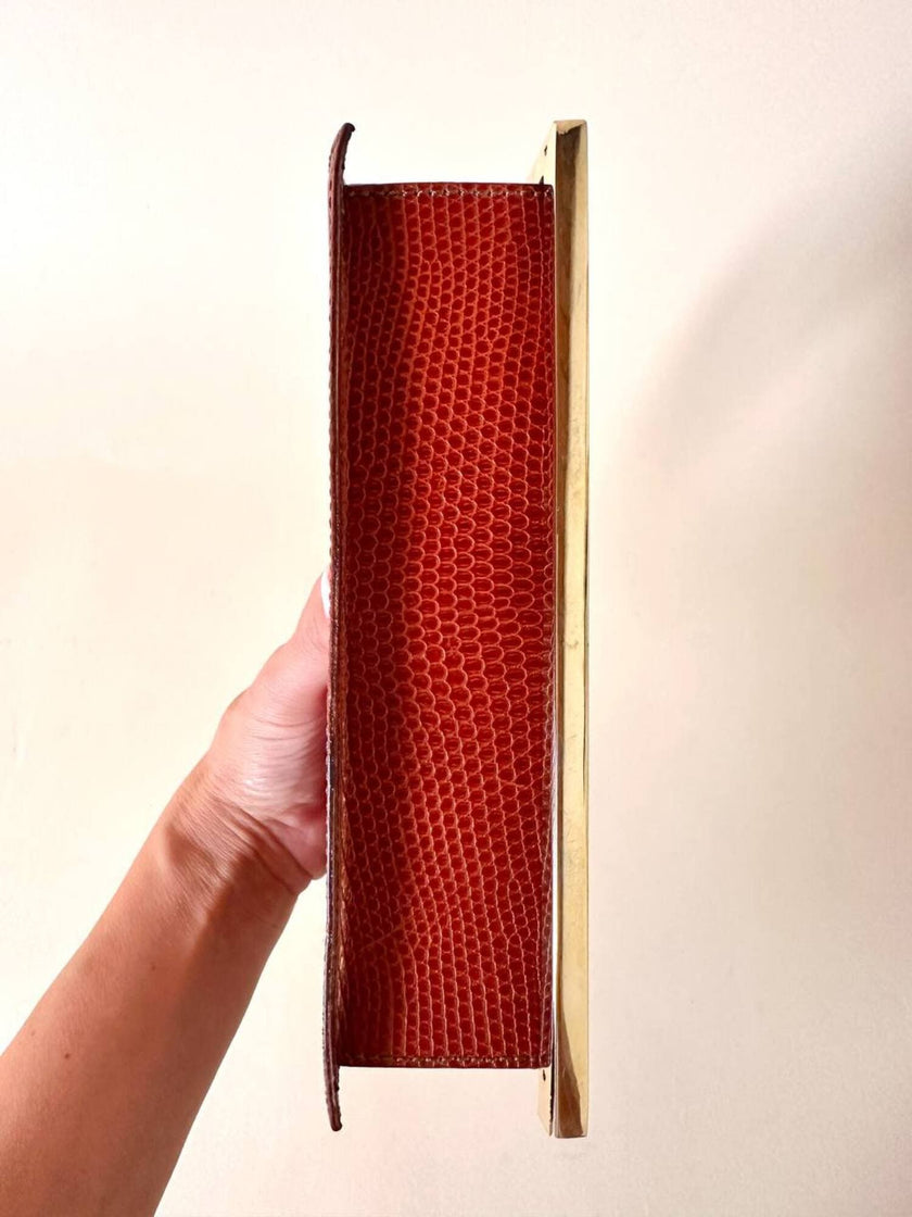Borsa Laura Biagiotti in pelle stampa lizard color cognac con iniziali BL