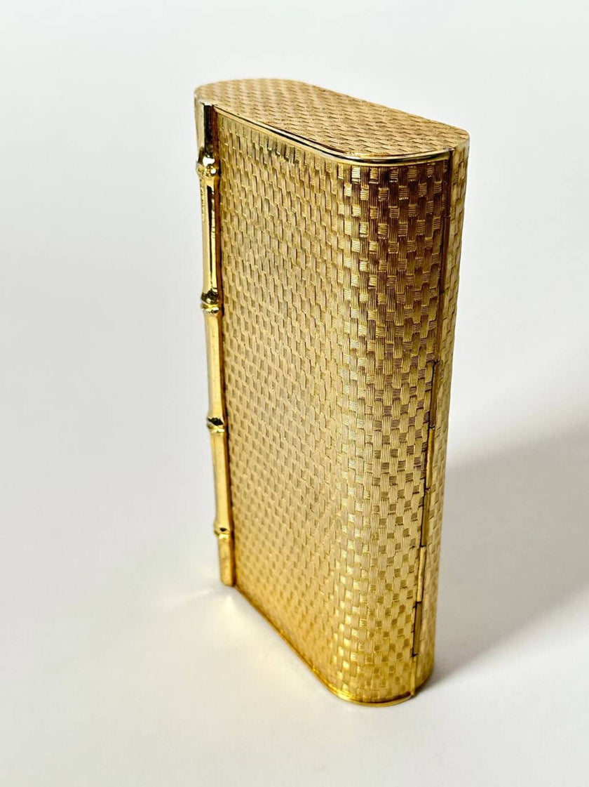 Clutch-Minaudière vintage in metallo oro satinato con dettaglio bambù