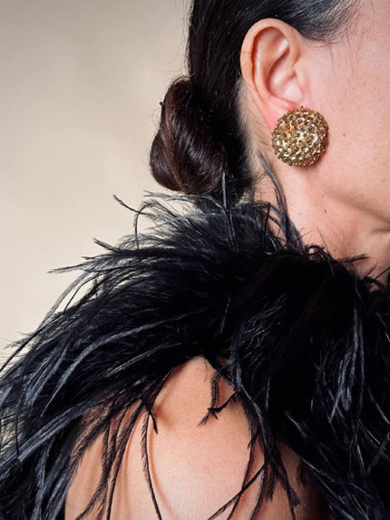 Clip a mezza sfera in paillettes e perline oro