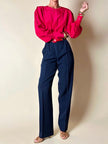 Pantalones Yves Saint Laurent Rive Gauche modelo de talle alto en lana azul marino