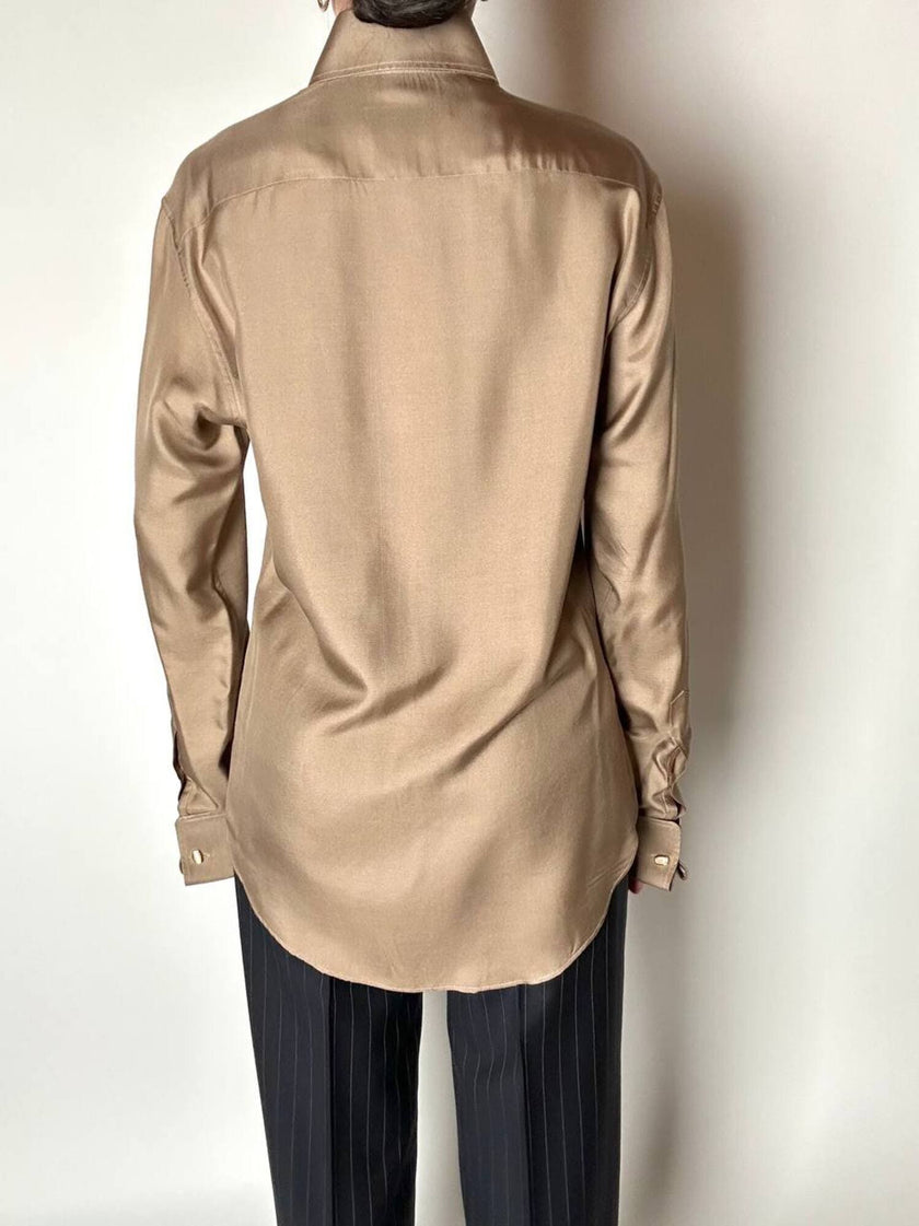 Vintage Gucci dove-grey silk shirt with mother-of-pearl buttons and French cuffs