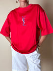 T-shirt Yves Saint Laurent  in cotone rosso con maxi logo YSL
