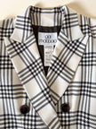 Blazer vintage Gai Mattiolo doppiopetto in lana panna con fantasia principe di Galles testa di moro