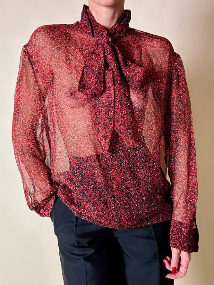 Blusa rossa in chiffon micro fantasia “Yves Saint Laurent”