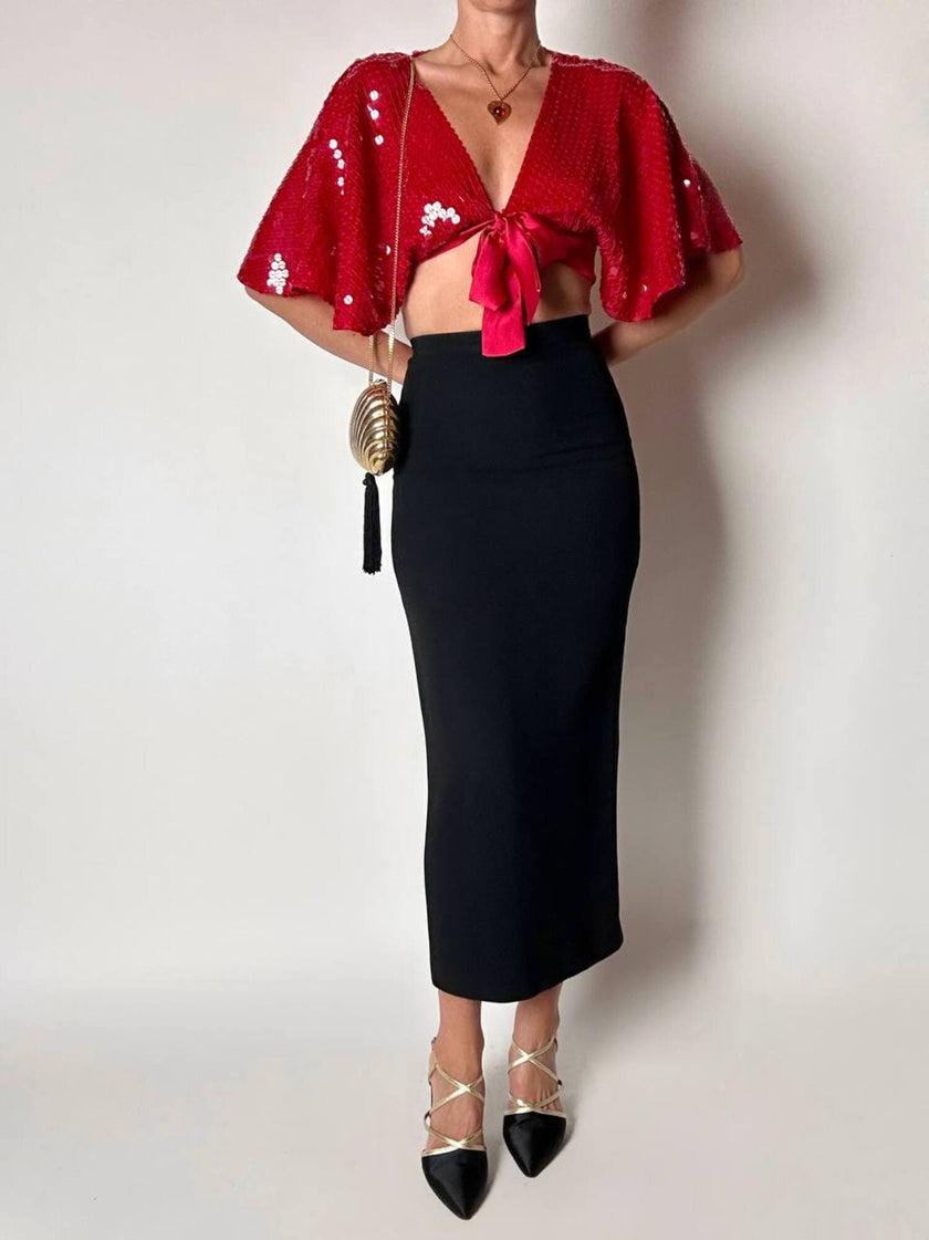 Gonna vintage Gai Mattiolo Couture modello a tubino in crèpe nero