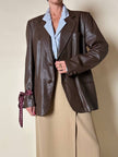 Blazer oversize in pelle color cioccolato
