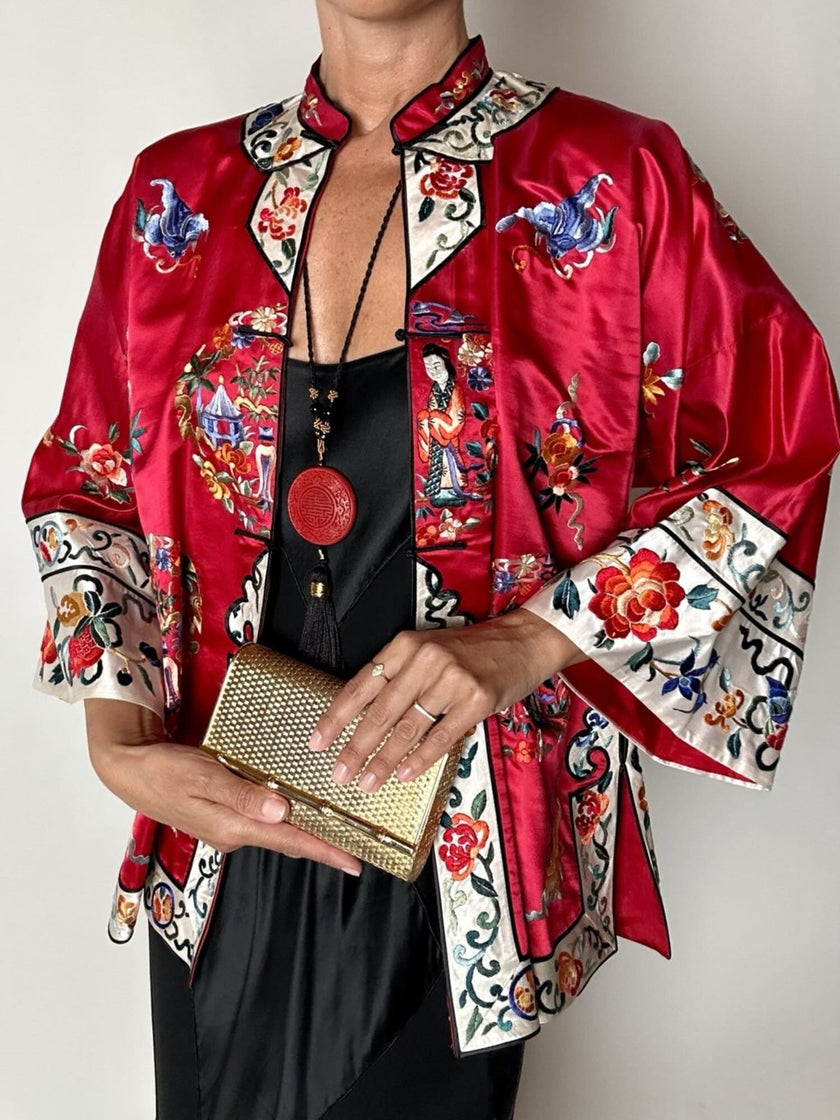 Clutch-Minaudière vintage in metallo oro satinato con dettaglio bambù