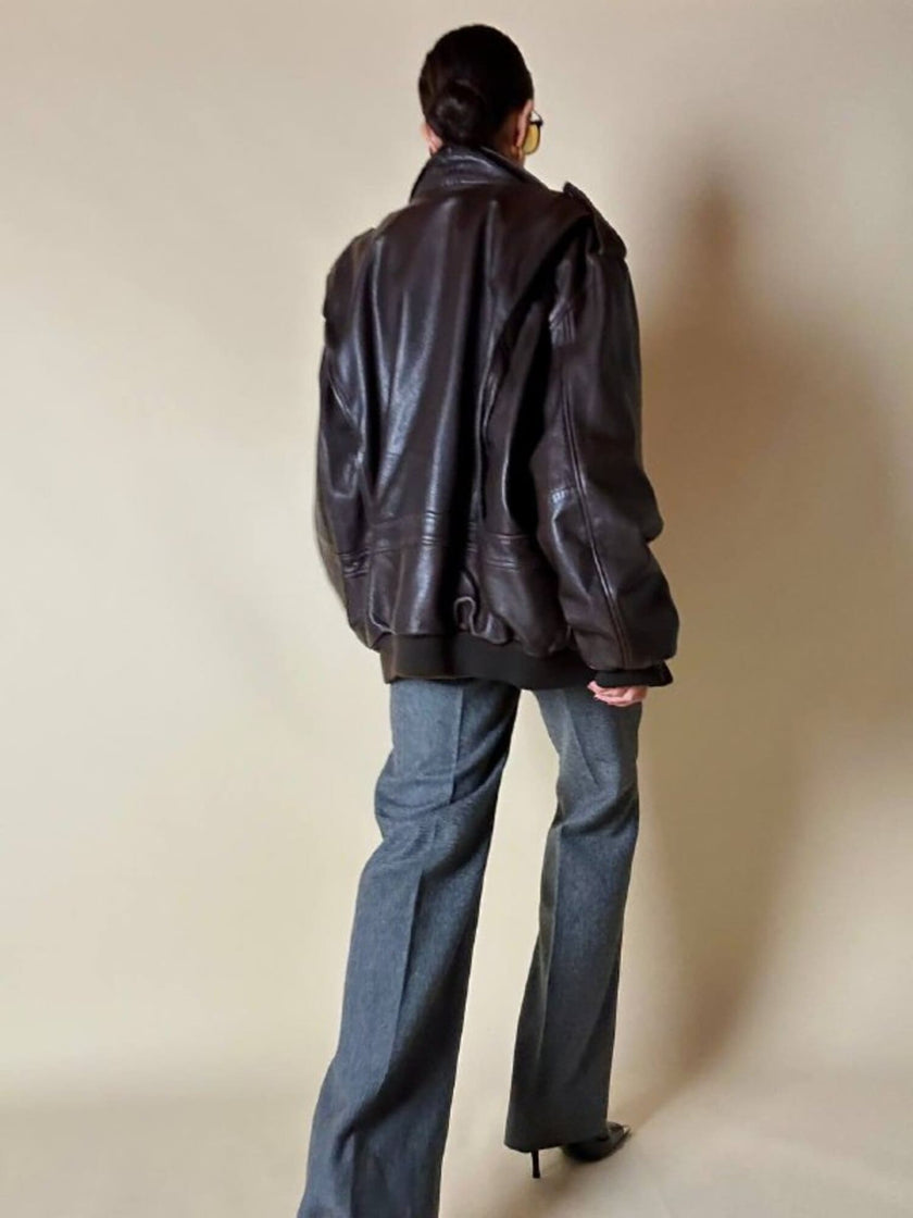 Bomber aviator oversize in pelle testa di moro