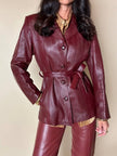 Giacca in pelle bordeaux con cintura in vita Tradition Of Quality Trade Mark Fashion Style