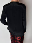 Camicia vintage in misto seta nero con passamanerie ricamate e nappe couture
