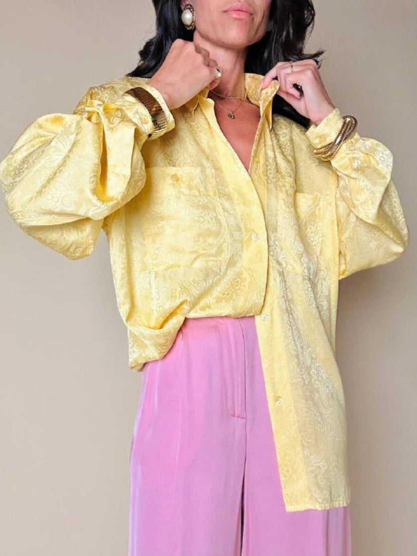 Camicia oversize in seta Jacquard giallo pastello “È Seta”