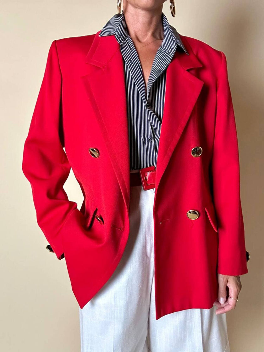 Blazer doppiopetto rosso Yves Saint Laurent con bottoni dorati a specchio