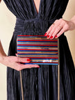 Pochette à lamelles miroirs multicolores avec bandoulière chaîne