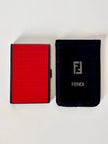 Porta sigarette-carte di credito-biglietti da visita vintage Fendi in metallo con motivo FF in smalto rosso