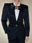 Spilla vintage modernista Monet spazzolato con maxi fiocco nero in raso di seta