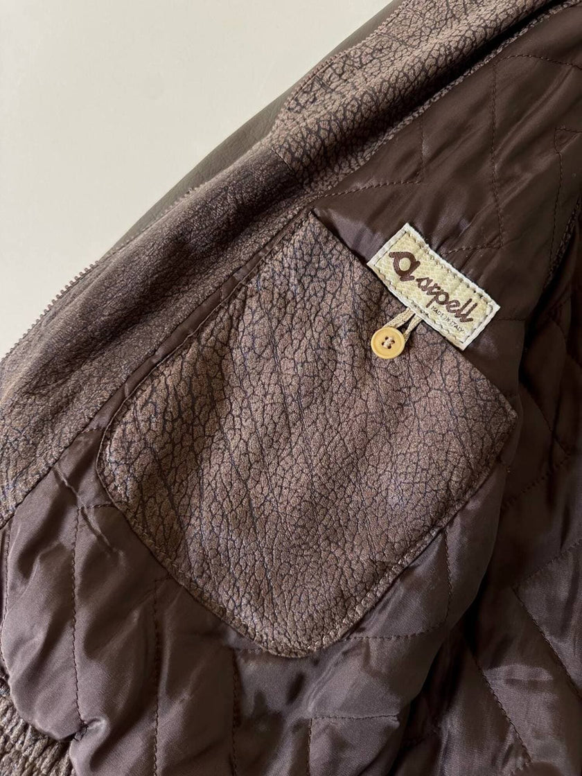 Bomber con maniche rimovibili in pelle color fango “Arpell”