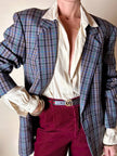 Blazer Yves Saint Laurent in lana Principe di Galles con overcheck azzurro