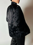Giacca vintage tradizionale cinese in raso jacquard nero con alamari