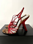 Sandalias vintage Dolce & Gabbana en crepé rojo y terciopelo con estampado de leopardo