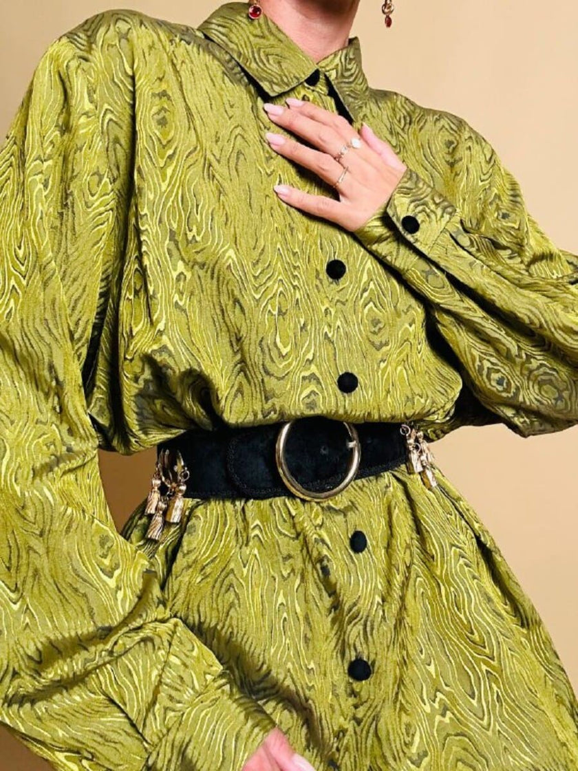 Camicia in tessuto Jaquard moiré verde acido “Marlène Laurent”