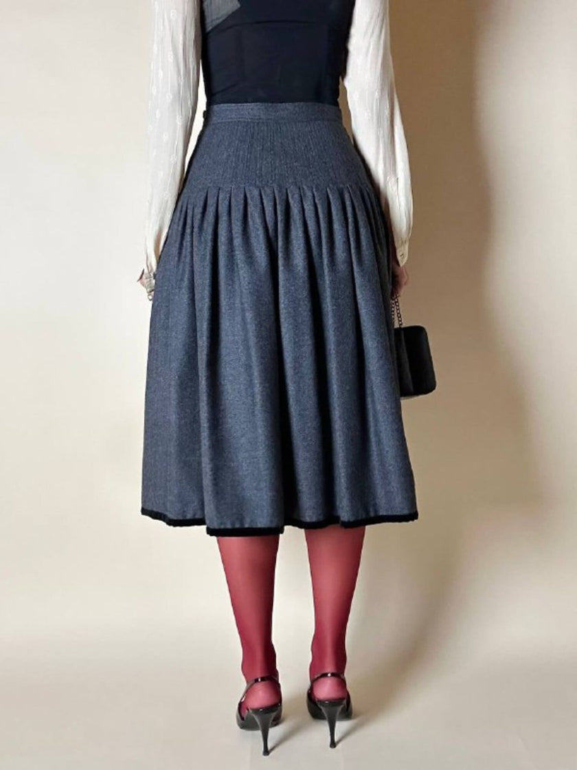 Gonna Fit and Flare Valentino Miss V in lana grigio antracite e velluto nero