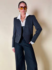 Mini blazer doppiopetto gessato in lana nera “Salvatore Ferragamo”