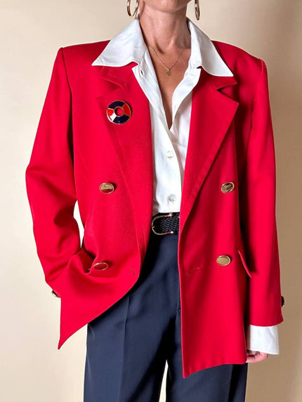 Blazer doppiopetto rosso Yves Saint Laurent con bottoni dorati a specchio