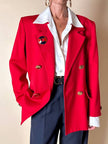 Spilla Yves Saint Laurent a forma di salvagente in metallo oro e smalto rosso e blu