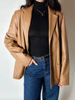 Vintage tan leather jacket with hand-stitched detailing by Claude Collections
