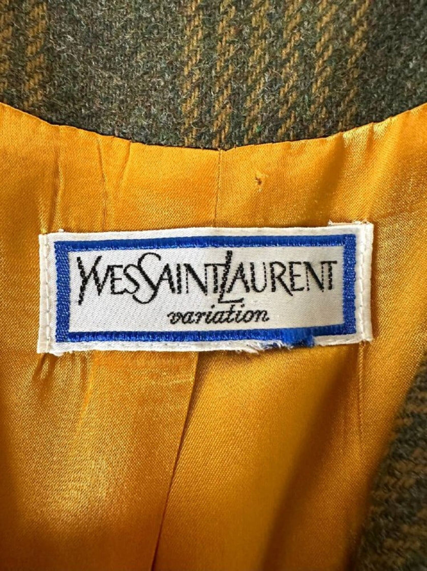 Blazer Yves Saint Laurent de lana con estampado de Príncipe de Gales verde y ocre